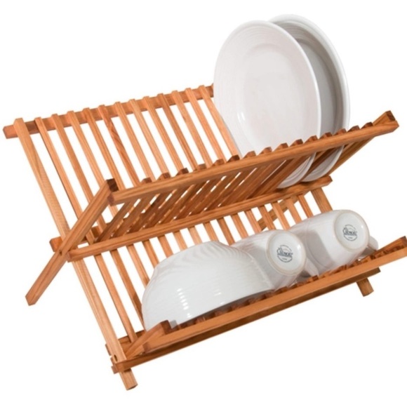Home Basics Other - Dish Drying Rack Folding Wood 2 Tier Rack Rustic Pine Collection